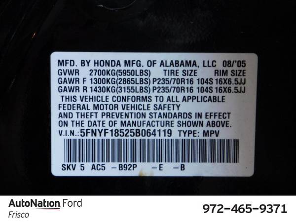 2005 Honda Pilot EX-L AWD All Wheel Drive SKU:5B064119 for sale in Frisco, TX – photo 16