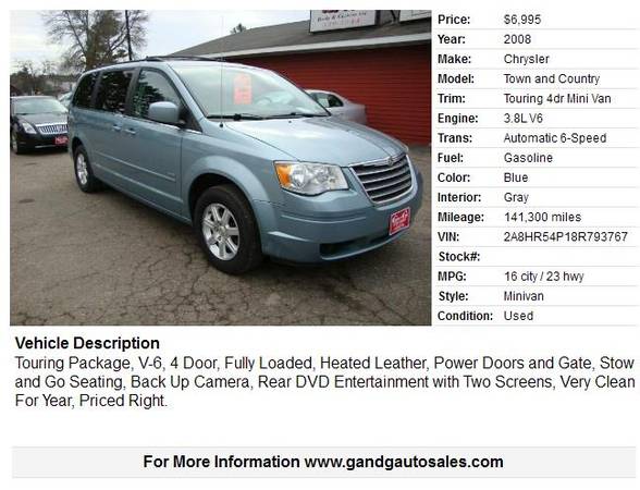 2008 Chrysler Town and Country Touring 4dr Mini Van 141300 Miles for sale in Merrill, WI – photo 2