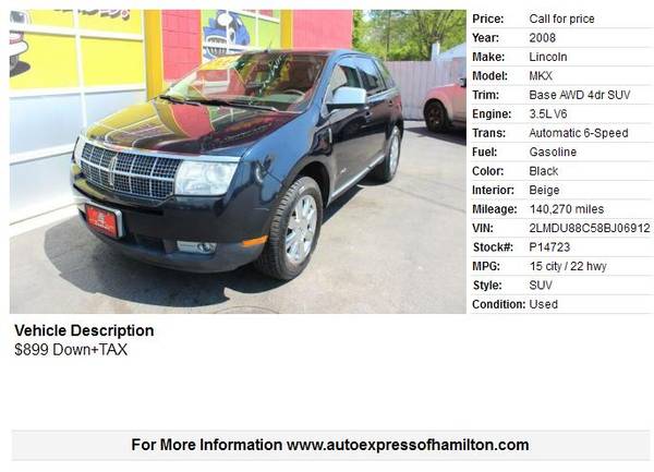 2008 Lincoln MKX 899 Down TAX BUY HERE PAY HERE for sale in Hamilton, OH – photo 2