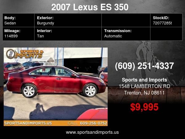 2007 Lexus ES 350 Sedan - cars & trucks - by dealer - vehicle... for sale in Trenton, NJ – photo 2