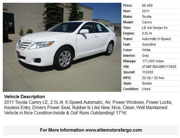 2011 Toyota Camry LE, Beautiful Car! - cars & trucks - by dealer -... for sale in Fargo, ND – photo 2