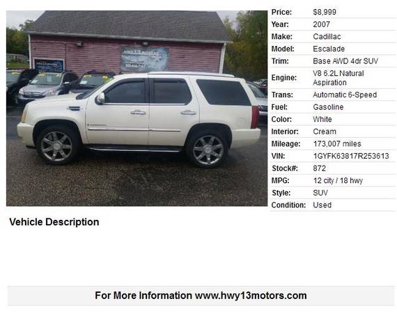2007 Cadillac Escalade Base AWD 4dr SUV 173007 Miles for sale in Wisconsin dells, WI – photo 2