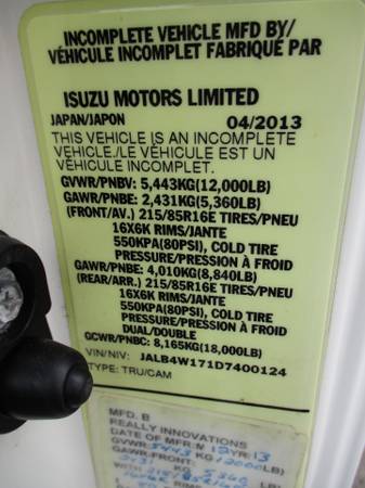 2013 Isuzu NPR CAB CHASSIS, DIESEL 65K ** 13 3 FRAME BODY - cars &... for sale in south amboy, VT – photo 24