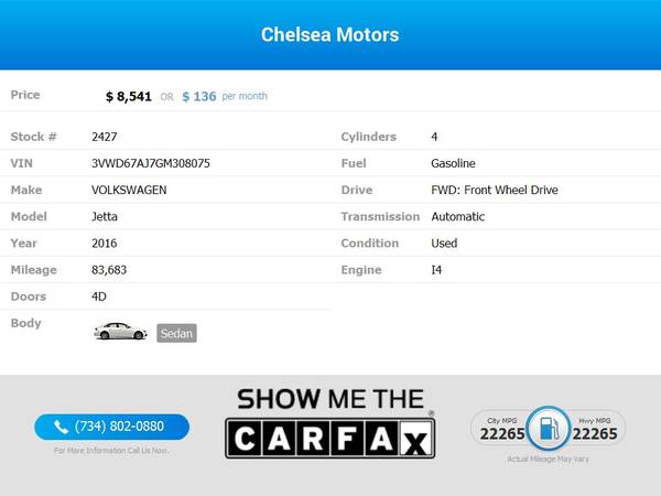 136/mo - 2016 Volkswagen Jetta 1 4T 1 4 T 1 4-T SE - Easy for sale in Chelsea, OH – photo 2
