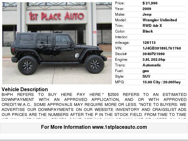 2009 Jeep Wrangler Unlimited RWD 4dr X for sale in Watauga (N. Fort Worth), TX