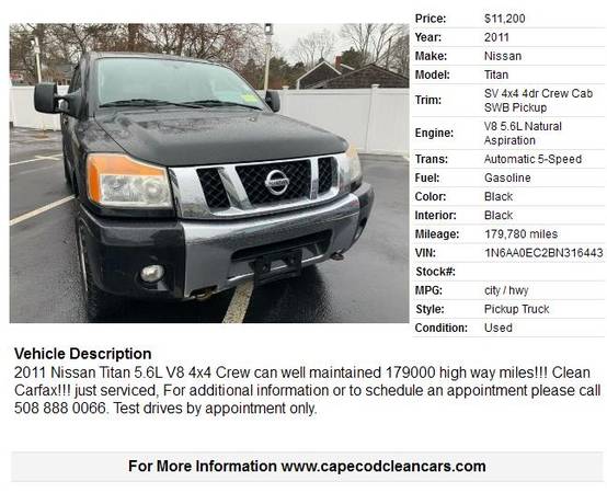 2011 Nissan Titan SV 4x4 4dr Crew Cab - cars & trucks - by dealer -... for sale in Sagamore, MA, MA – photo 2