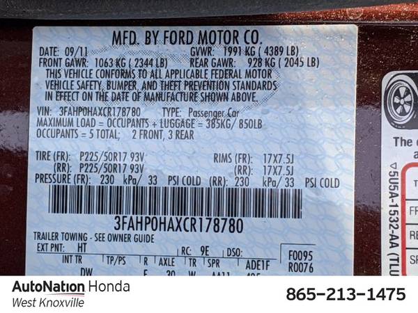 2012 Ford Fusion SE SKU:CR178780 Sedan - cars & trucks - by dealer -... for sale in Knoxville, TN – photo 16