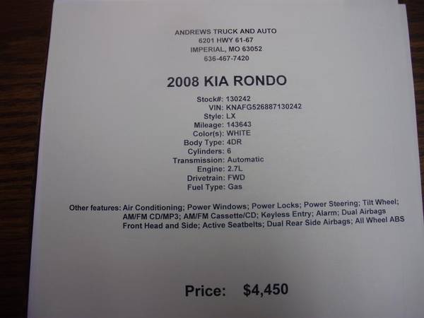 2008 Kia Rondo 4dr Wgn V6 LX - cars & trucks - by dealer - vehicle... for sale in Imperial, MO – photo 10