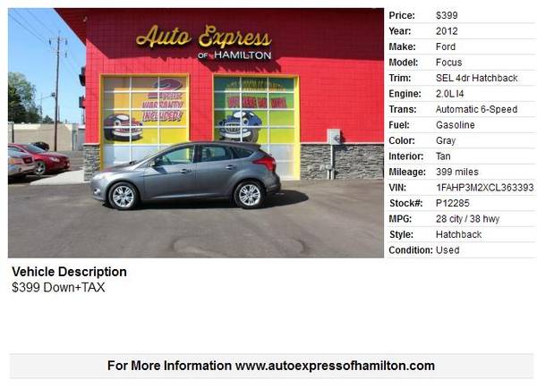 2012 Ford Focus $399 Down+TAX BUY HERE PAY HERE for sale in Hamilton, OH – photo 2