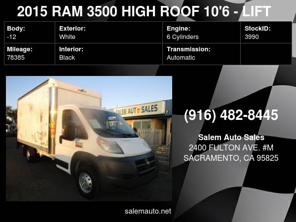 2015 Ram ProMaster 3500 HIGH Roof Extended 159" WB - 10'6 - LIFE G -... for sale in Sacramento , CA – photo 14