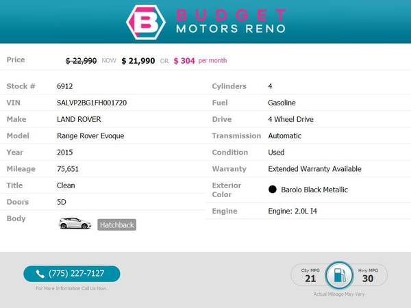 2015 Land Rover Range Rover Evoque - cars & trucks - by dealer -... for sale in Reno, NV – photo 2