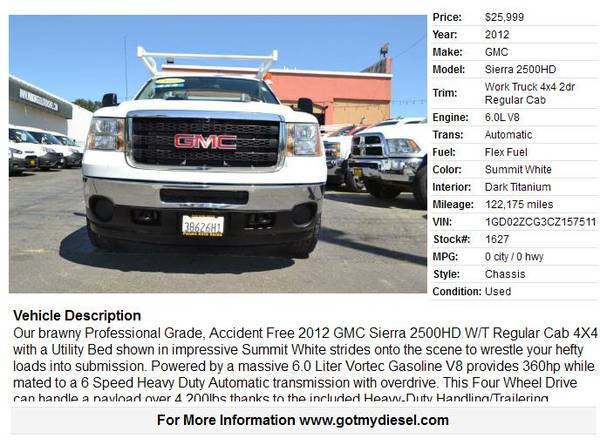 2012 GMC Sierra 2500 HD 4x4 Crew Cab Utility Truck for sale in Citrus Heights, CA – photo 2