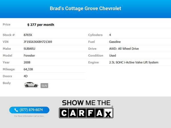 277/mo - 2008 Subaru Forester X - - by dealer for sale in Cottage Grove, OR – photo 2