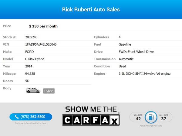 2014 Ford CMax Hybrid C Max Hybrid C-Max Hybrid FOR ONLY 150/mo! for sale in Fitchburg, MA – photo 2
