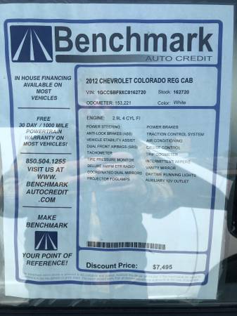 2010 Chevy Colorado with free warranty - - by dealer for sale in Benchmark Auto Credit - Tallahassee, FL – photo 3