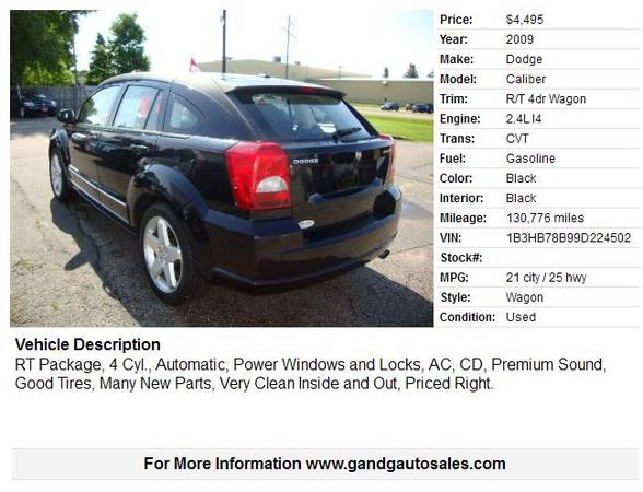 2009 Dodge Caliber R/T 4dr Wagon 130776 Miles - cars & trucks - by... for sale in Merrill, WI – photo 2