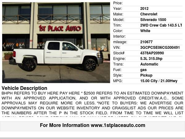 2012 Chevrolet Silverado 1500 2WD Crew Cab 143.5" LT - cars & trucks... for sale in Watauga (N. Fort Worth), TX