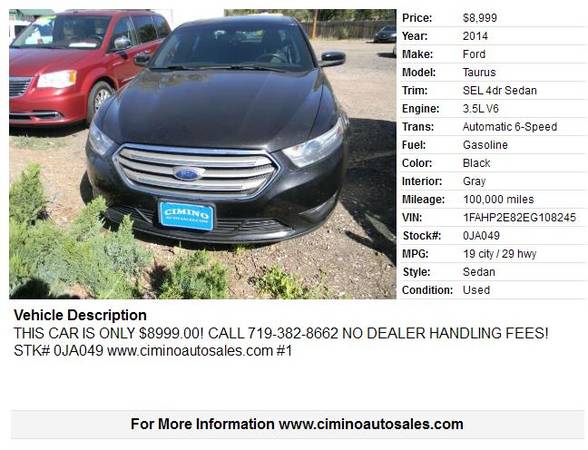 2014 Ford Taurus SEL 4dr Sedan - cars & trucks - by dealer - vehicle... for sale in Fountain, CO – photo 2
