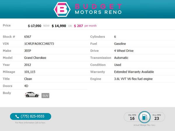 2012 Jeep *Grand* *Cherokee* SUV $14,990 for sale in Reno, NV – photo 2