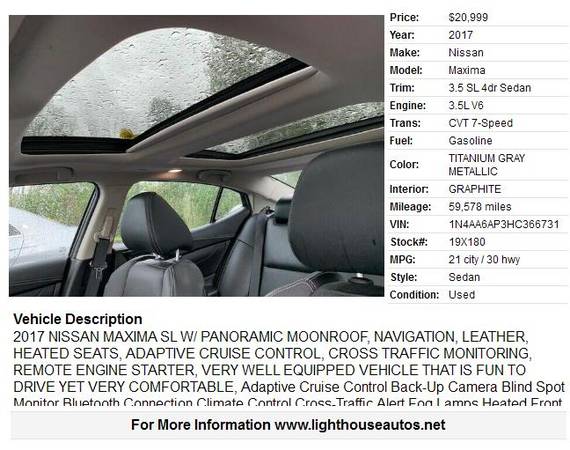 2017 NISSAN MAXIMA SL**PANORAMIC MOONROOF**LEATHER**NAVI**SHARP!!!! for sale in Holland , MI – photo 2