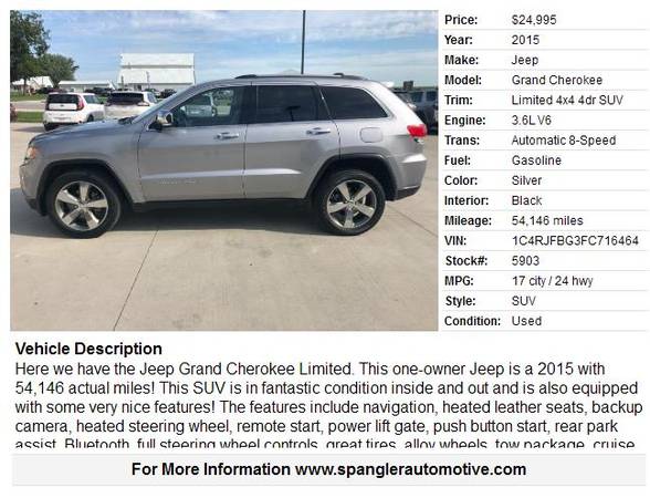 2015 JEEP GRAND CHEROKEE LIMITED*54K*HEATED LEATHER*NAV*4WD*SHARP SUV! for sale in Glidden, IA – photo 2
