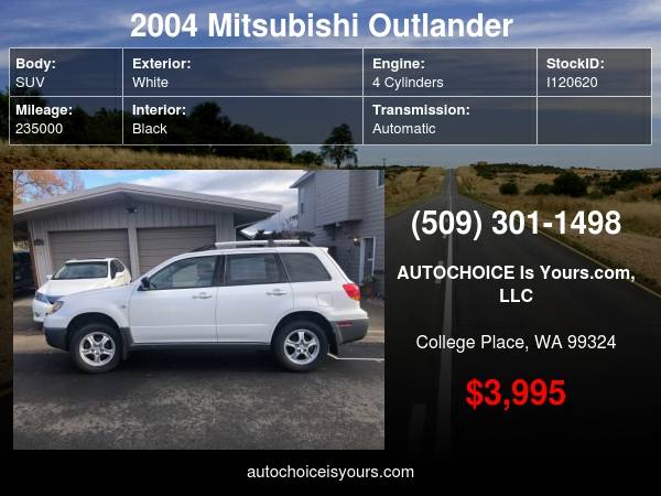 2004 Mitsubishi Outlander 4dr AWD LS - - by dealer for sale in College Place, OR