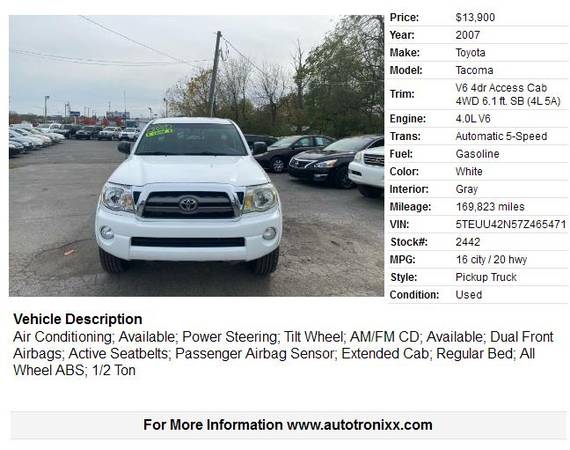 2007 Toyota Tacoma V6 4dr Access Cab 4WD - - by dealer for sale in Lexington, KY – photo 2