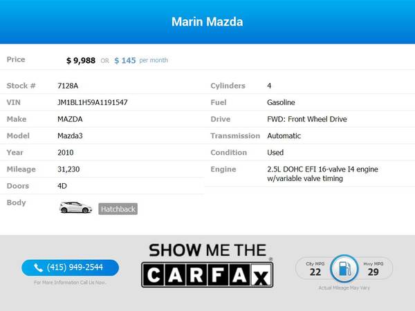 2010 Mazda *Mazda3* *Mazda 3* *Mazda-3* *s* *Sport* FOR ONLY... for sale in San Rafael, CA – photo 2