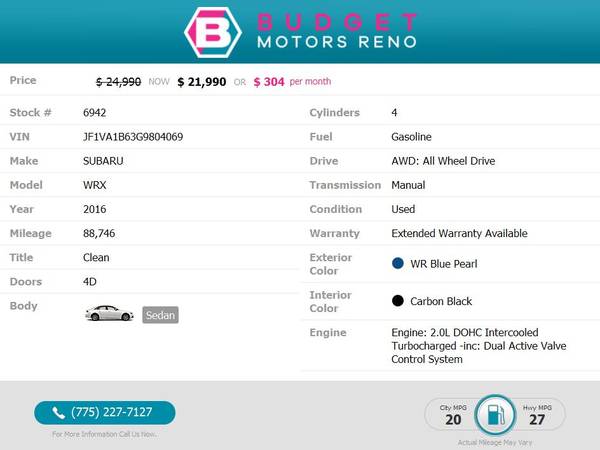 2016 Subaru WRX - cars & trucks - by dealer - vehicle automotive sale for sale in Reno, NV – photo 2