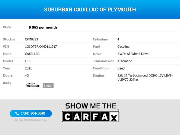 2021 Cadillac CT5 CT 5 CT-5 Premium Luxury AWD FOR ONLY 865/mo! for sale in Plymouth, MI – photo 2