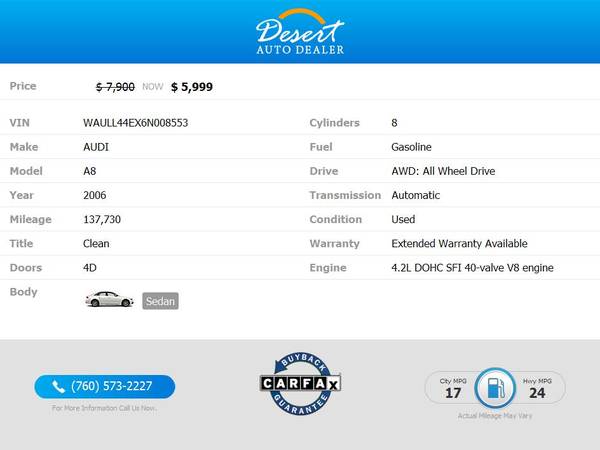 👉2006 Audi *A8* *A 8* *A-8* *4.2L* *4.2 L* *4.2-L* 👉 for sale in Palm Desert , CA – photo 2