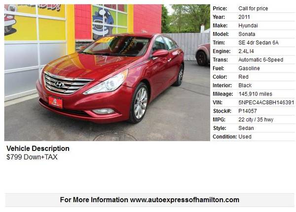 2011 Hyundai Sonata 799 Down TAX Buy Here Pay Here for sale in Hamilton, OH – photo 2