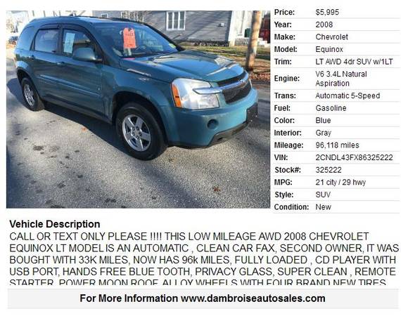 2008 Chevrolet Equinox LT AWD 4dr SUV w/1LT, 90 DAY WARRANTY!!!! -... for sale in LOWELL, NY – photo 2