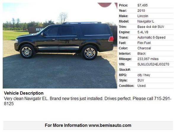 2010 LINCOLN NAVIGATOR L - - by dealer - vehicle for sale in Crivitz, WI – photo 2