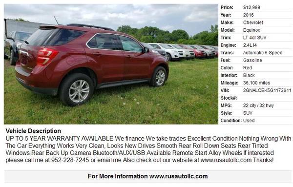 2016 Chevrolet Equinox LT - cars & trucks - by dealer - vehicle... for sale in Shakopee, MN – photo 2