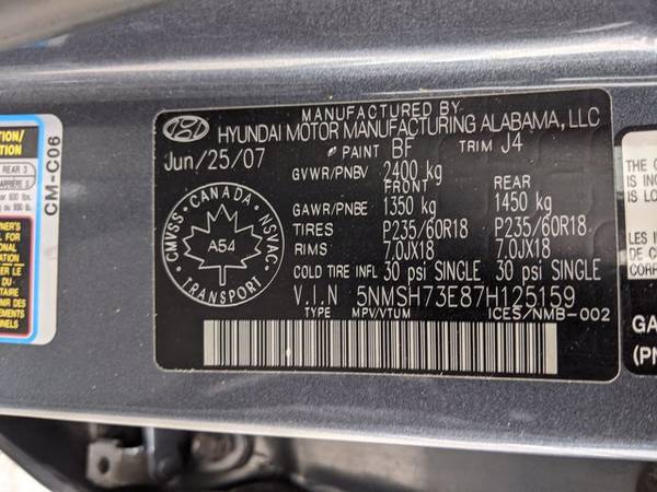 2007 Hyundai Santa Fe Limited w/XM AWD All Wheel Drive SKU: 7H125159 for sale in Spokane Valley, WA – photo 24