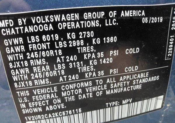 2019 Volkswagen Atlas V6 SE 4Motion AWD 4dr SUV SKU:576115 Volkswagen for sale in Denver, IA – photo 9