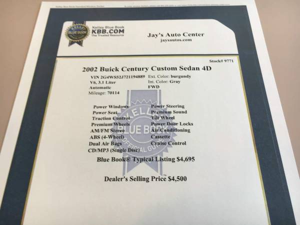 2002 Buick Century Custom Sedan - 70k miles! for sale in Pleasanton, CA – photo 14