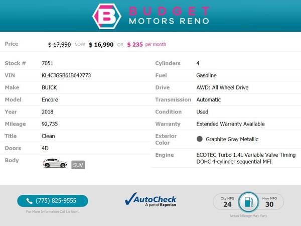 2018 Buick Encore Essence SUV 92, 735 272/mo - - by for sale in Reno, NV – photo 2