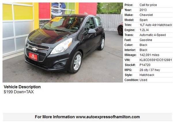 2013 Chevrolet Spark 199 Down TAX Buy Here Pay Here for sale in Hamilton, OH – photo 2