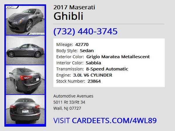 2017 Maserati Ghibli, Grigio Maratea Metallescent - cars & trucks -... for sale in Wall, NJ – photo 22