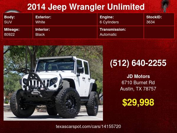 2014 Jeep Wrangler Unlimited 4DR ( HURRY JK UNDER 30k GO FAST ) for sale in Austin, TX – photo 24