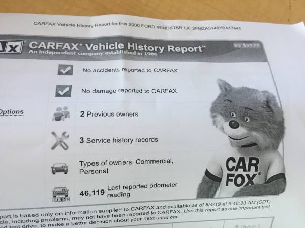 ford windstar 48k miles V6 second owner car-fax report for sale in Fremont, CA – photo 2