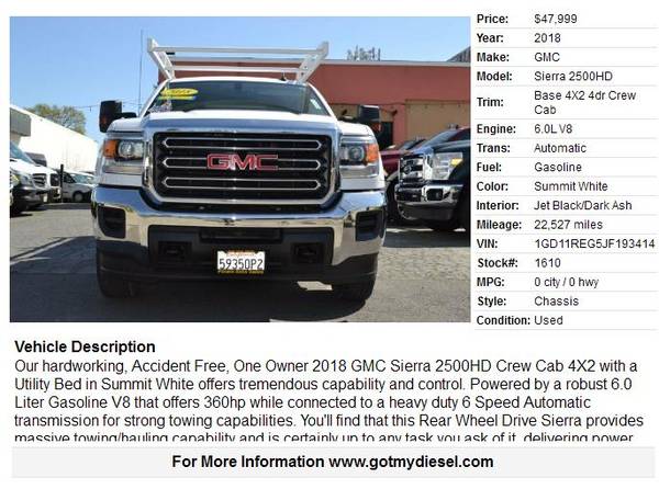 2018 GMC Sierra 2500 Crew Cab Chassis Utility Work Truck - cars & for sale in Citrus Heights, CA – photo 2