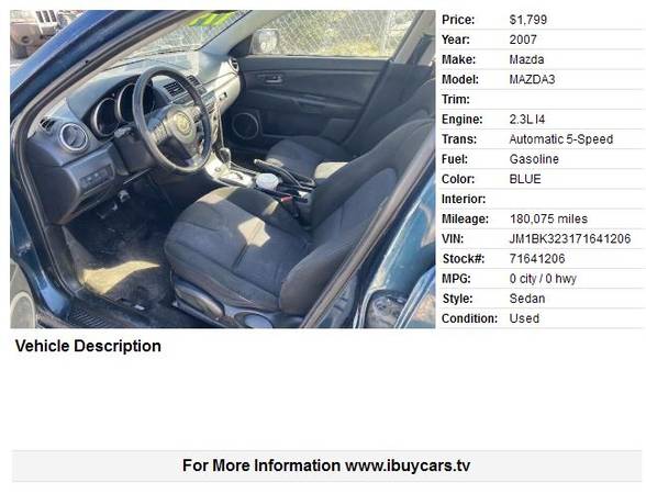 2007 Mazda MAZDA3 180075 Miles - cars & trucks - by dealer - vehicle... for sale in Houston, TX – photo 2