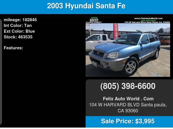 2003 Hyundai Santa Fe 4dr GLS 2WD Auto 3.5L V6... for sale in Santa Paula, CA – photo 10