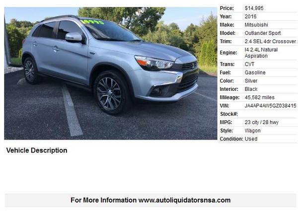 2016 Mitsubishi Outlander Sport 2.4 SEL 4dr Crossover 45582 Miles for sale in Bluff City, TN – photo 2