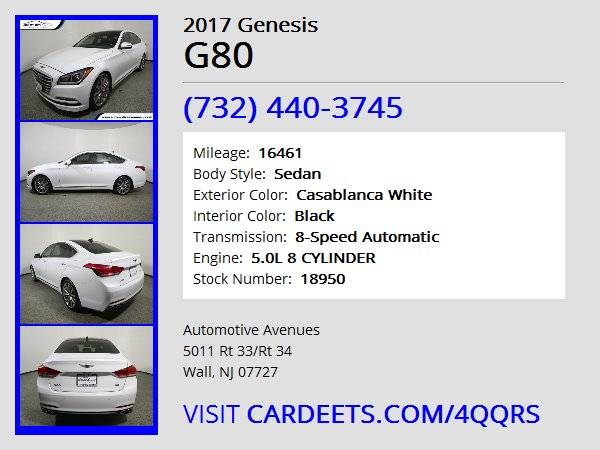 2017 Genesis G80, Casablanca White for sale in Wall, NJ – photo 22