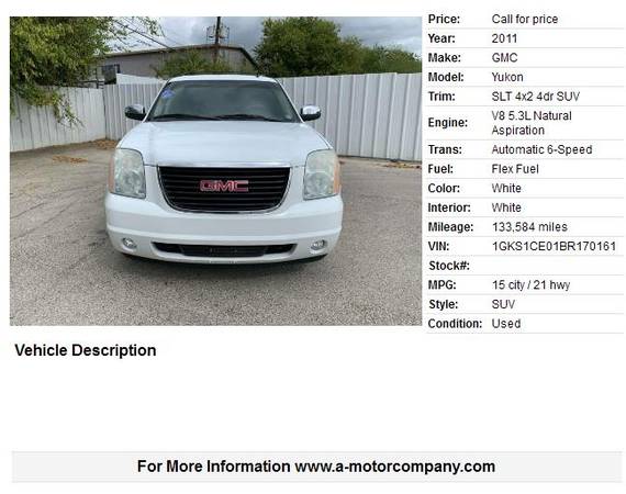 2011 GMC YUKON SLT - cars & trucks - by dealer - vehicle automotive... for sale in San Antonio, TX