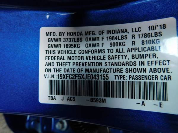 2018 *Honda* *Civic Sedan* *LX CVT* BLUE for sale in Fayetteville, AR – photo 23